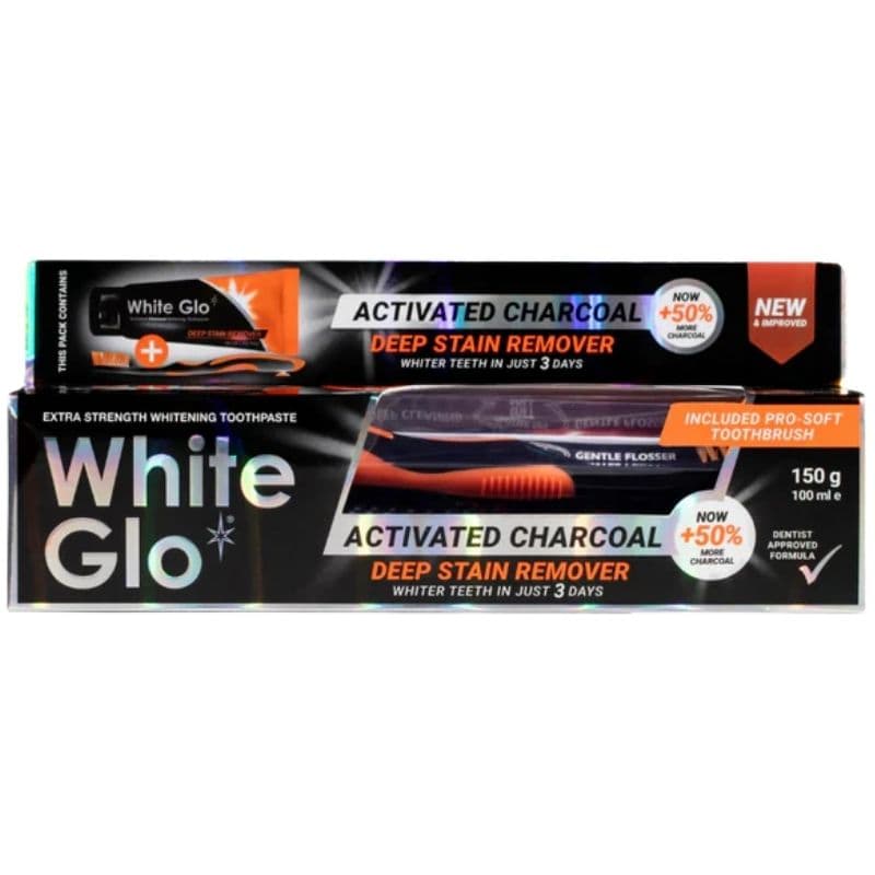 WHITE GLO Toothpaste Charcoal Deep Stain Remover Whitening - 100ml