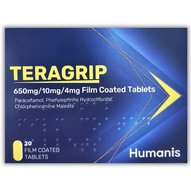 TERAGRIP 650/10/4mg Paracetamol/Phenylephrine/Chlorpheniramine Maleate - 20 Tablets