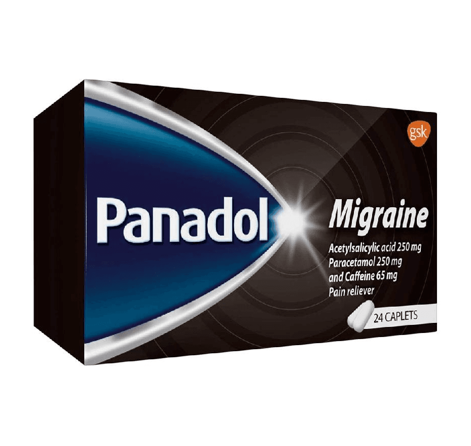 PANADOL Migraine 250/65/250mg Paracetamol/Caffeine/ASA - 24 Caplets