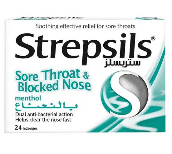 STREPSILS Sore Throat & Blocked Nose Menthol Flavor - 24 Lozenges
