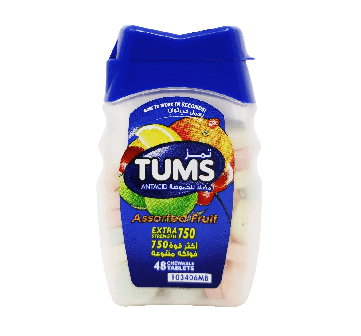 TUMS Antacid Assorted Fruits - 48 Chewable Tablets