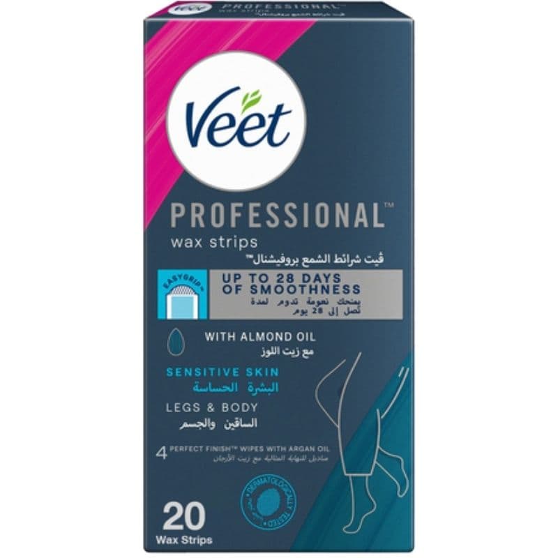 VEET Professional Wax Strips Legs & Body Sensitive Skin - 20 Pieces 8000