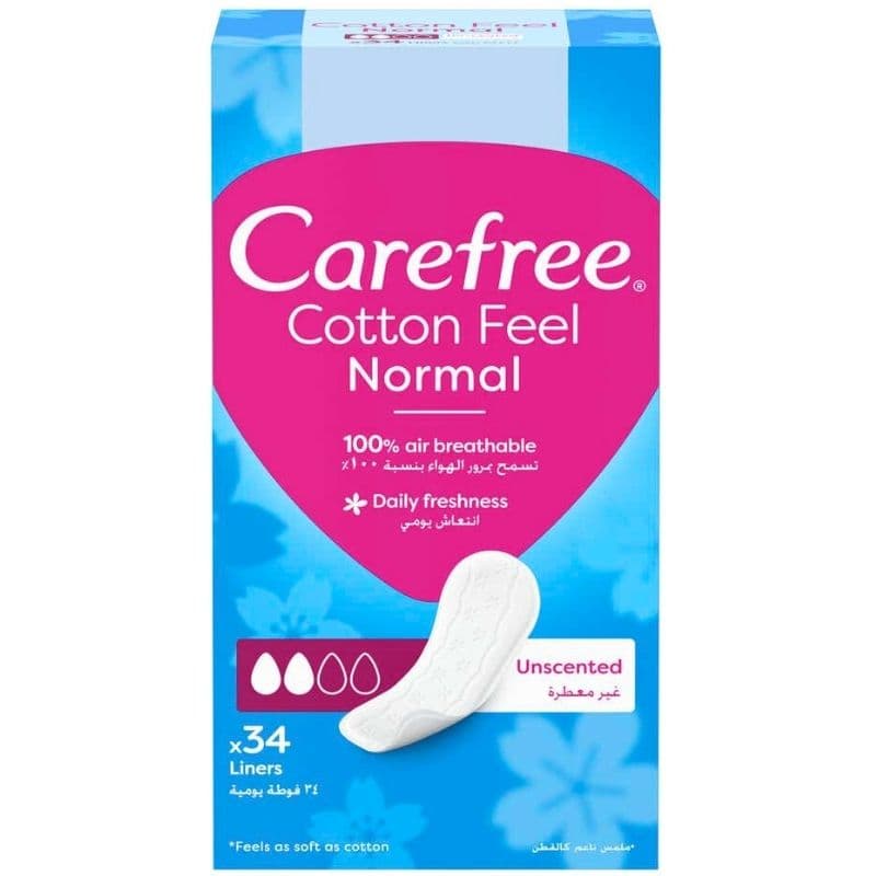 CAREFREE Cotton Feel Normal Unscented Liner Sanitary Pads - 34 Pieces JJCCFR104