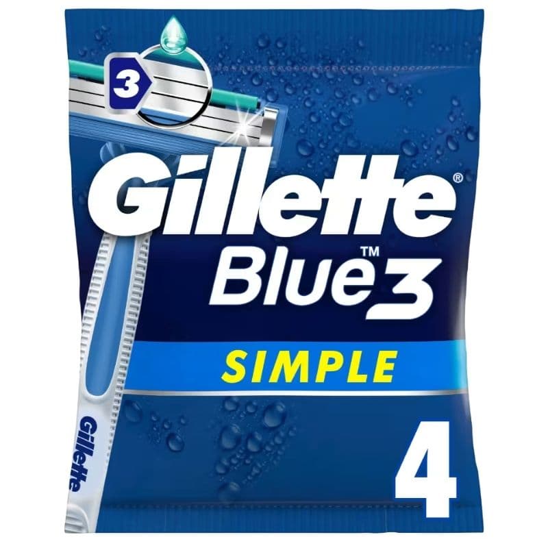 GILLETTE Blue 3 Simple Bag - 4 Disposable Razors 9600 G244
