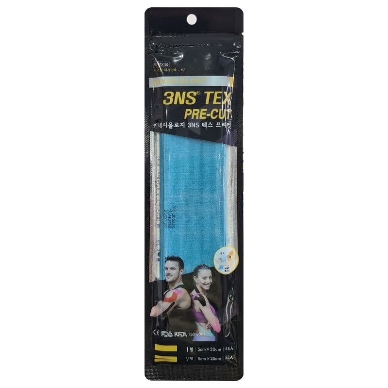 3NS TEX Pre-Cut Kinesiology Tape Blue 5cmx20cm - 5 Pieces