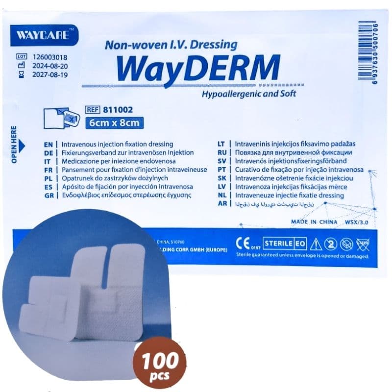 WAYCARE Wayderm 811002 I.V. Fixation Dressing Non-Woven 6x8cm - 100 Pieces