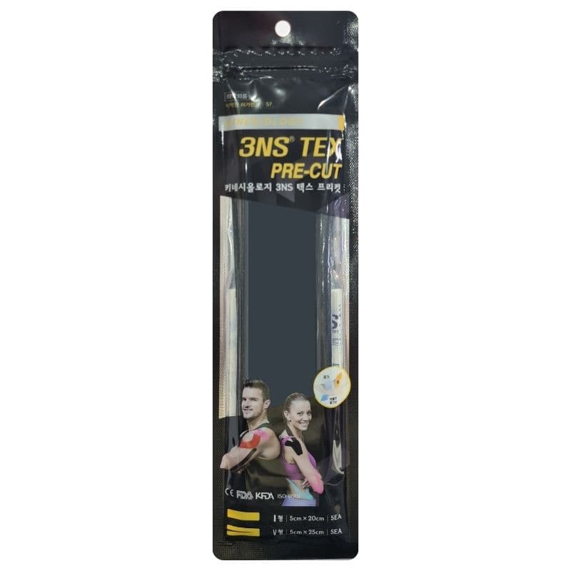 3NS TEX Pre-Cut Kinesiology Tape Black 5cmx20cm - 5 Pieces