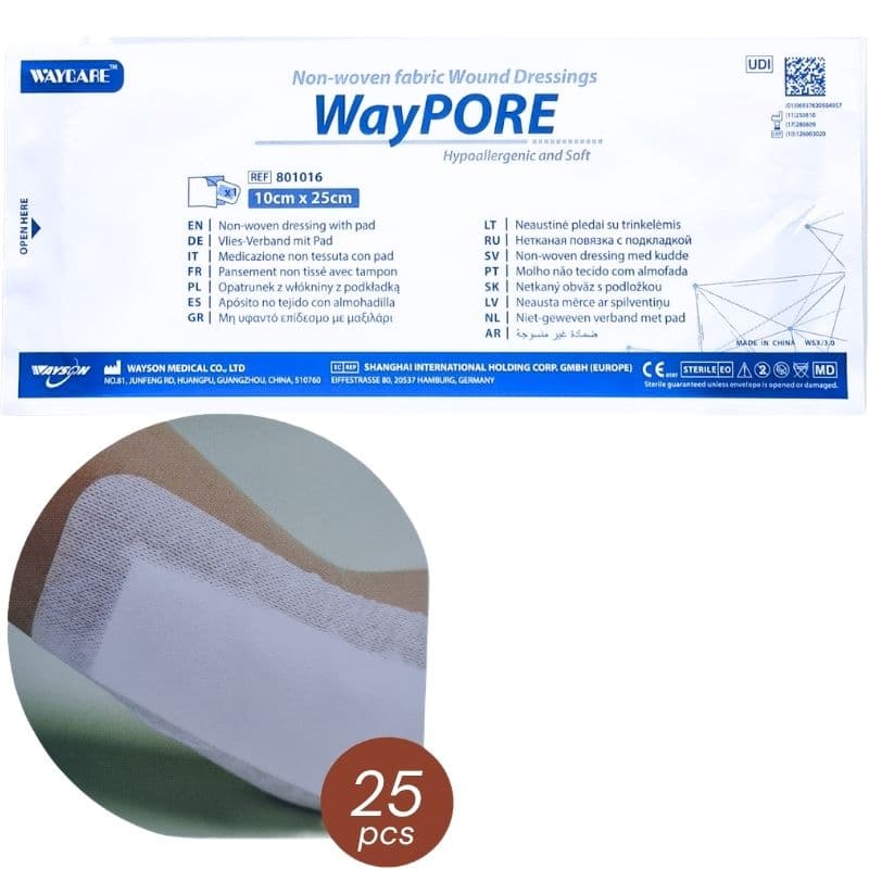 WAYCARE Waypore 801016 Adhesive Non-Woven Dressing with Pad 10x25cm - 25 Pieces