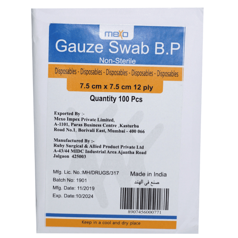 MEXO - Gauze Swabs 12-ply 7.5x7.5cm - 100 Pieces 132048