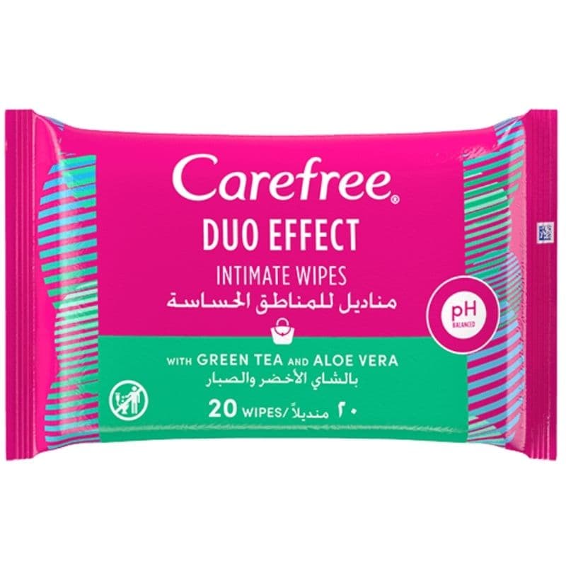 CAREFREE Duo Effect Intimate Wipes Green Tea & Aloe vera - 20 Pieces FR008